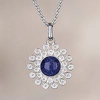 Sodalite filigree pendant necklace,