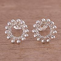 Silver button earrings,