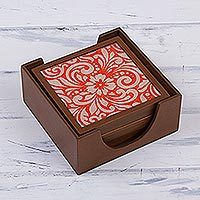 Reverse-painted glass coasters,