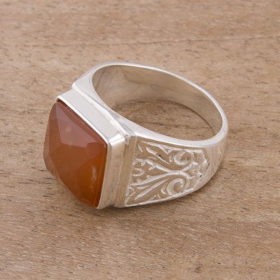 Wholesale rhinestone jewelry - Square Agate and Sterling Silver Cocktail Ring from Peru