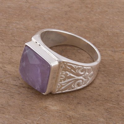 Square Amethyst and Sterling Silver Cocktail Ring from Peru