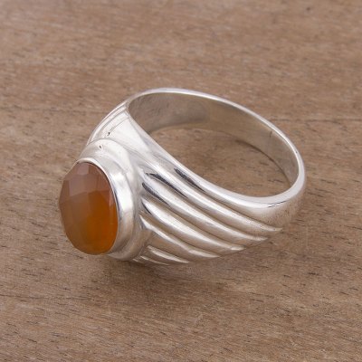 Tiny silver pendant necklace - Oval Agate and Sterling Silver Cocktail Ring from Peru