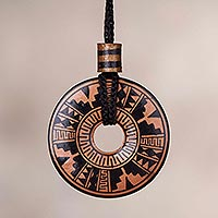 Ceramic pendant necklace, 'Copper Queen' - Peruvian Ceramic Pendant Necklace in Black and Copper Colors