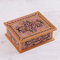 Reverse-painted glass decorative box,