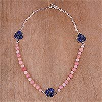 Opal and sodalite beaded pendant necklace,