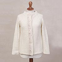 Alpaca blend sweater jacket, 'Morning Muse in Off White' - Off White Alpaca Blend Sweater Jacket from Peru