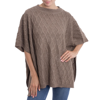 Alpaca blend poncho, Andean Romance in Taupe