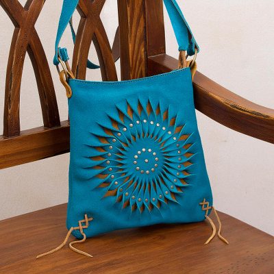 Suede sling bag, Lively Spiral in Turquoise