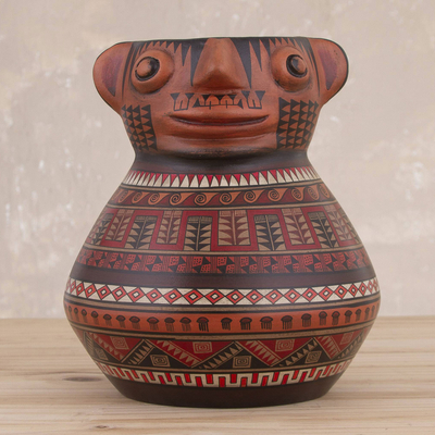 Cultural Hand Painted Ceramic Decorative Vessel From Peru Ancestral