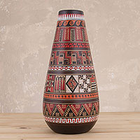 Ceramic decorative vase, 'Inca Temple' - Artisan Crafted Ceramic Decorative Vase from Peru