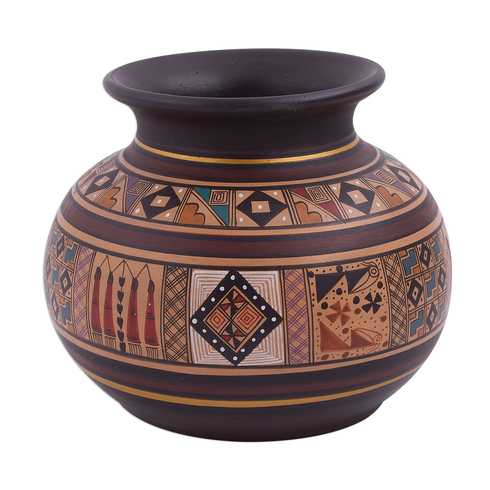 UNICEF Market Inca Style Ceramic Decorative Vase Handcrafted In Peru