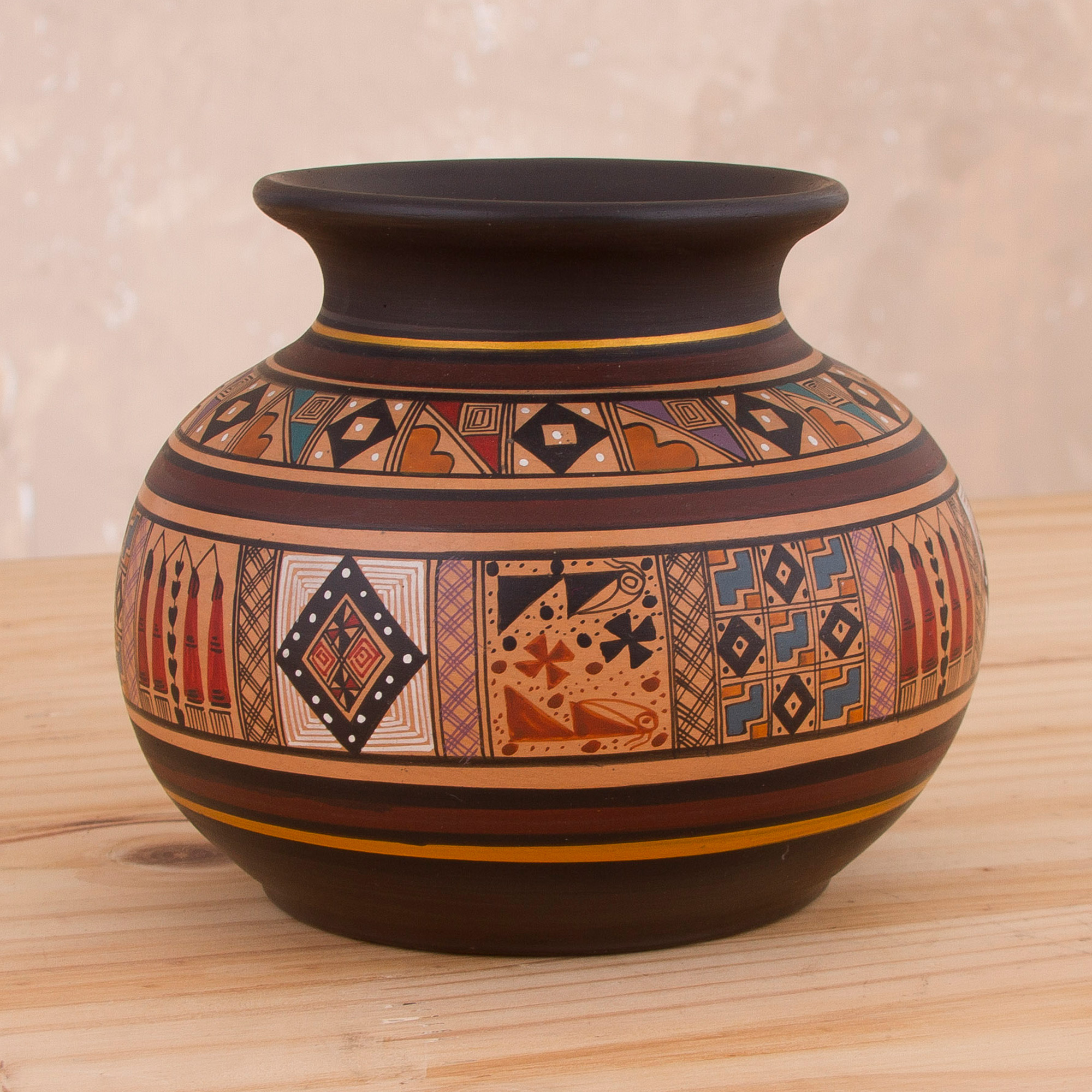 UNICEF Market Inca Style Ceramic Decorative Vase Handcrafted In Peru