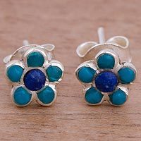 Lapis lazuli and chrysocolla stud earrings,