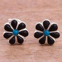 Onyx and chrysocolla stud earrings,