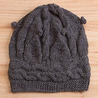 Hand-Crocheted 100% Alpaca Hat in Slate from Peru,'Slate Braids'