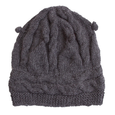 100% alpaca hat, 'Slate Braids' - Hand-Crocheted 100% Alpaca Hat in Slate from Peru
