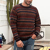 Men's 100% alpaca sweater, 'Complexity' - Men's Multi-Color Striped 100% Alpaca Pullover Sweater