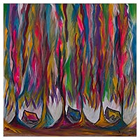 'Leafiness' (2017) - Original Andean Fine Art Painting of Colorful Willow Trees