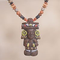 Ceramic beaded pendant necklace,
