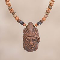Ceramic beaded pendant necklace,