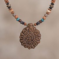 Ceramic beaded pendant necklace,