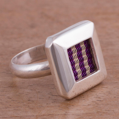Striped Sterling Silver and Copper Cocktail Ring from Peru