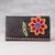 Leather wallet, 'Flower of the Earth' - Brown Leather Tri-Fold Wallet with Hand Painted Flower thumbail