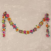Applique garland, 'Holiday Blossoms' - Handcrafted Holiday Applique Floral Garland with Butterflies