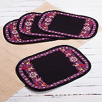 Embroidered placemats, 'Valley Secret in Carnation' (set of 4) - Floral Embroidered Placemats in Carnation (4) from Peru