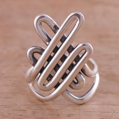 Line Motif Sterling Silver Cocktail Ring from Peru