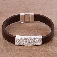 Leather and sterling silver wristband bracelet,