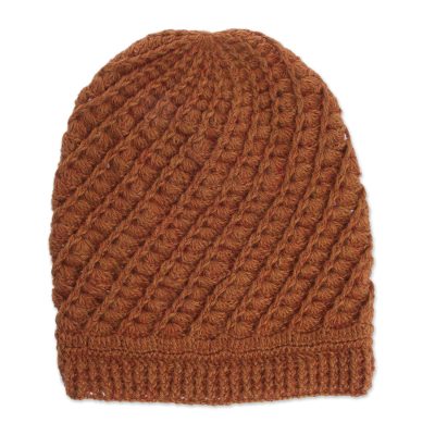 Alpaca blend hat, 'Sweet Spirals in Pumpkin' - Hand-Crocheted Alpaca Blend Hat in Pumpkin from Peru