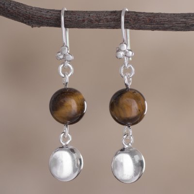 Tigers eye dangle earrings, Earth Spheres