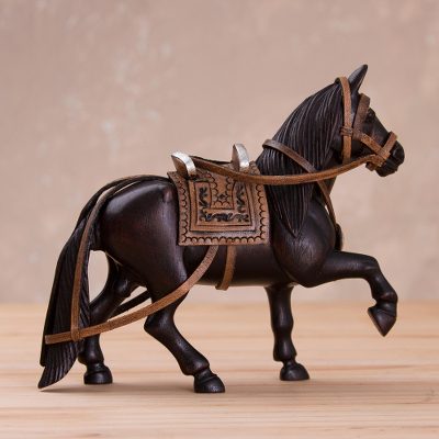 Mahogany and leather sculpture, Paso Steed