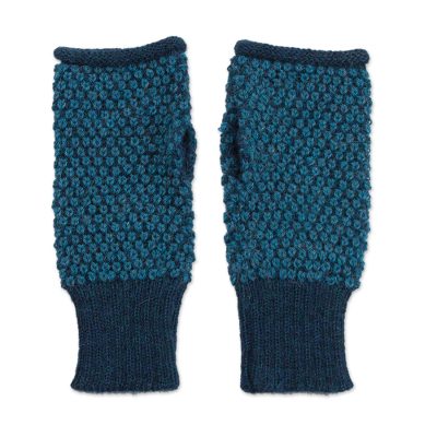 100% alpaca fingerless mitts, 'Turquoise Anta Wara' - 100% Alpaca Fingerless Gloves in Turquoise from Peru