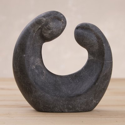 Huamanga stone sculpture, Romance Unfurls in Black