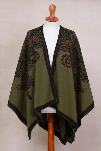 Alpaca blend reversible ruana, Colonial Splendor