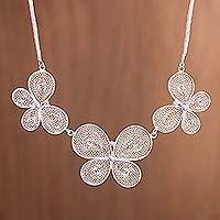 Sterling silver filigree pendant necklace,