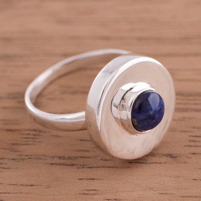 Modern Sodalite and Sterling Silver Cocktail Ring from Peru
