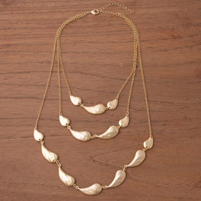 Gold plated pendant necklace, 'Princess of Gold Drops' - Three-Tiered Gold Plated Link Necklace from Peru