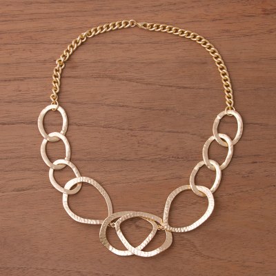 Gold plated link necklace, 'Golden Modernity' - Gold Plated Modern Link Necklace from Peru