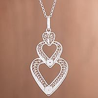 Sterling silver filigree pendant necklace,