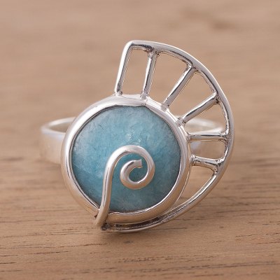 Amazonite and Sterling Silver Snail Cocktail Ring from Peru