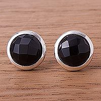 Obsidian button earrings,