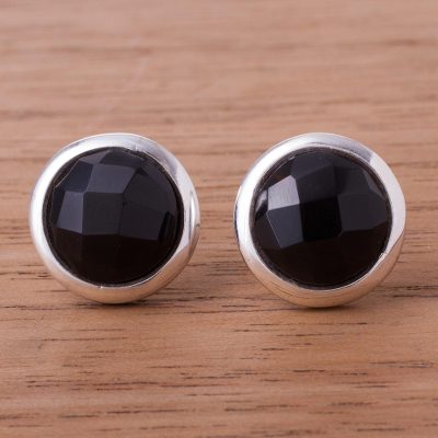 Obsidian button earrings, Circular Treasures