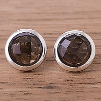 Smoky quartz button earrings,