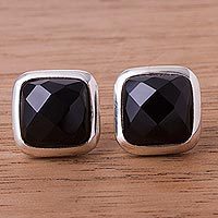 Obsidian button earrings,