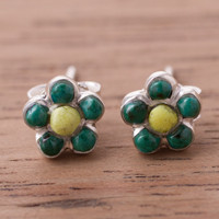 Chrysocolla and serpentine stud earrings,