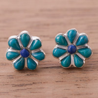 Chrysocolla and lapis lazuli stud earrings,