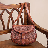 Leather sling, 'Fairy Dance' - Handcrafted Colonial Leather Sling Handbag from Peru